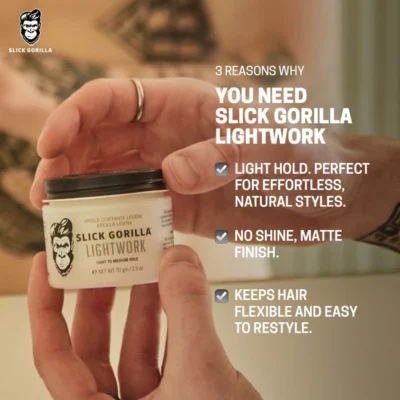 ceară de păr mată slick gorilla lightwork clay 70g aspect natural beneficii