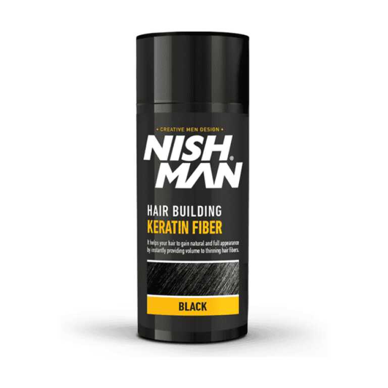 Pudra fibre pentru par rar Nish Man Hair Building Keratin Fiber 21g - Negru