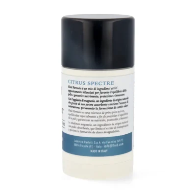 Design-ul elegant al sticlei de deodorant pentru bărbați Floïd Citrus Spectre, vedere din profil.