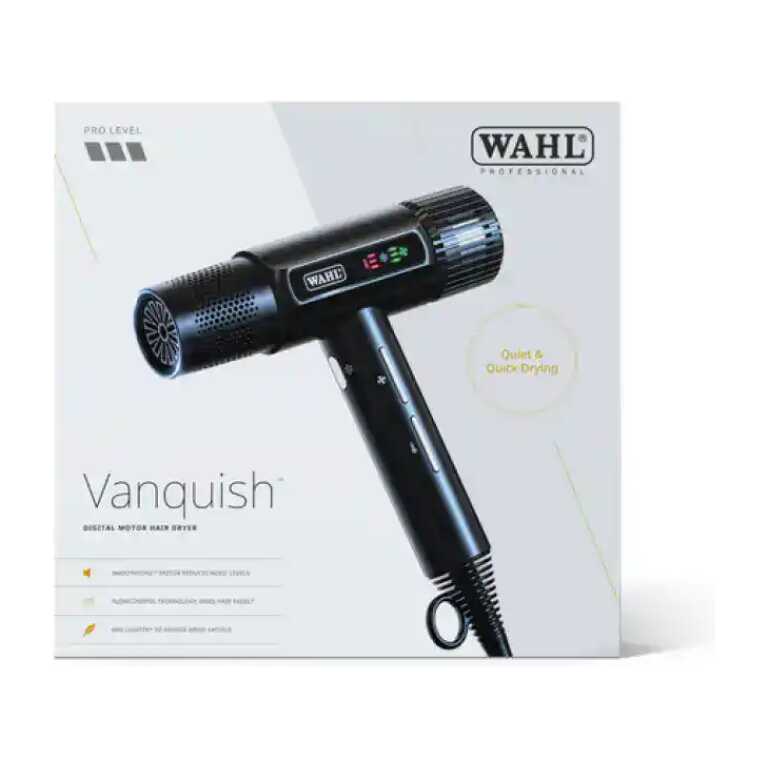 Uscător de păr Wahl Vanquish Digital Black, aparat profesional pentru uscare rapidă și control preci.