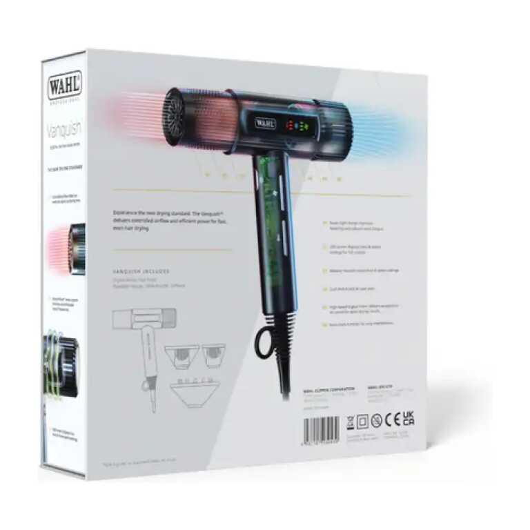 Uscător de păr Wahl Vanquish Digital Black, cu tehnologie avansată pentru uscare rapidă și control p.