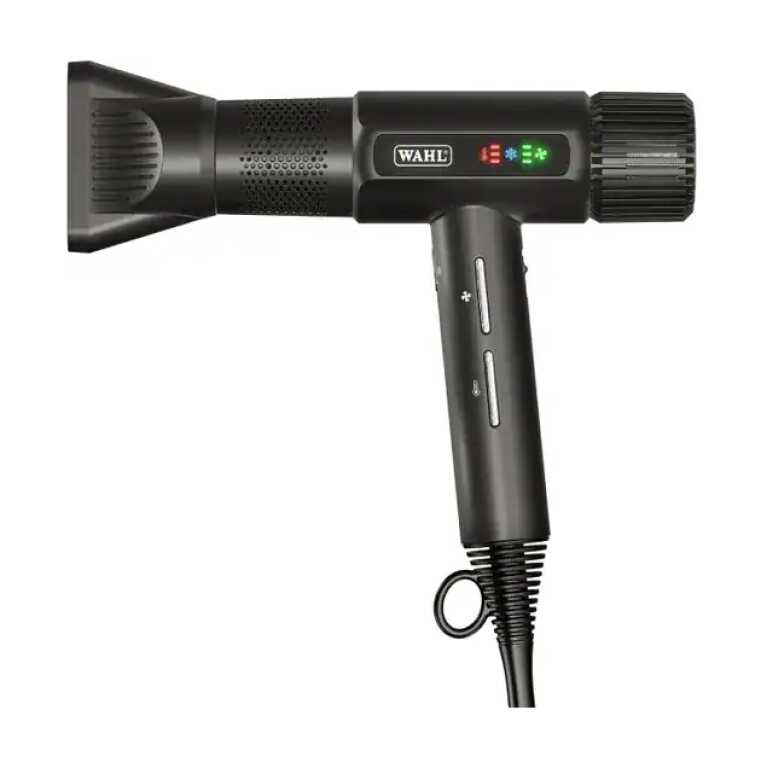 Uscător de păr Wahl Vanquish Digital Black, performanță și tehnologie avansată pentru coafură rapidă.