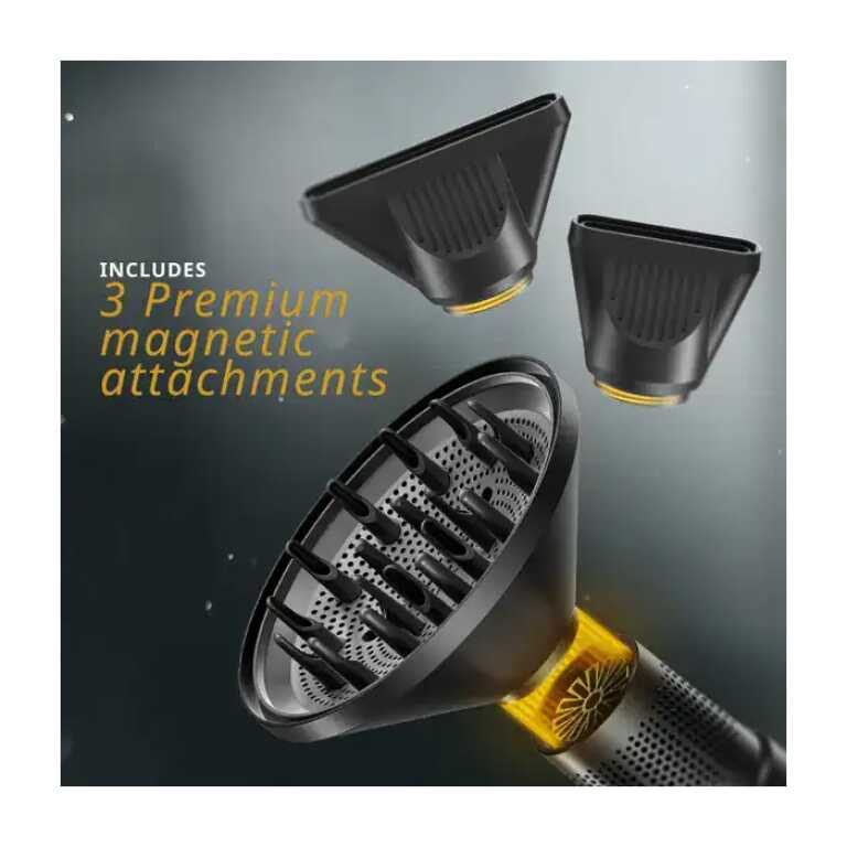 Uscător de păr Wahl Vanquish Digital Black cu accesorii magnetice premium pentru styling rapid și ef.