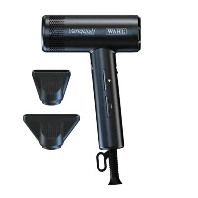Uscător de păr Wahl Vanquish Compact Black, compact și puternic, ideal pentru uscare rapidă și stili.
